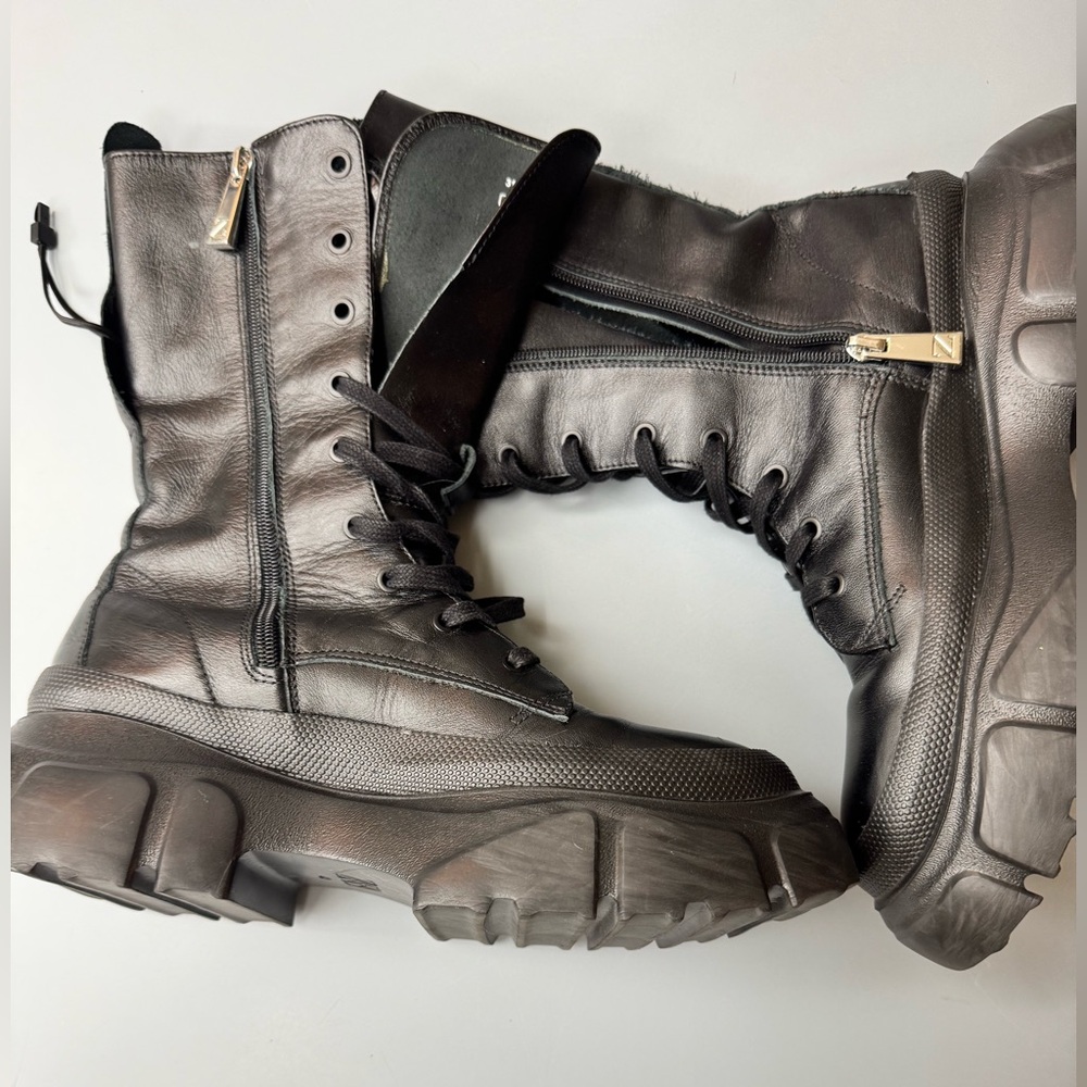 Zara Black Leather Combat Boots